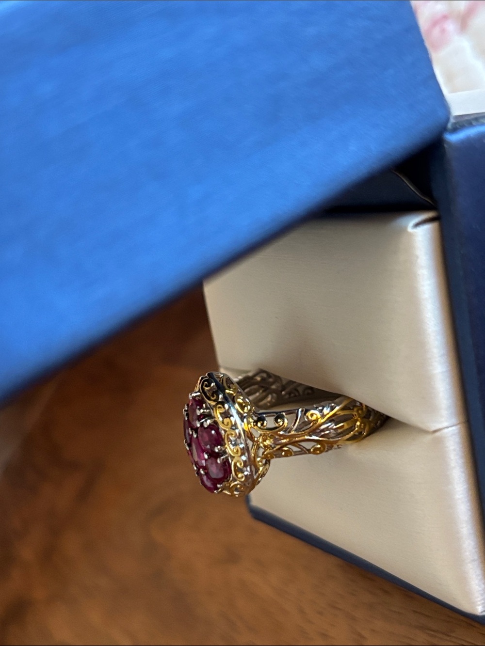 Sterling Silver 925 and 1.77 CT Burmese Ruby Pear-Shaped Cluster Ring SZ 9 - Picture 14 of 16